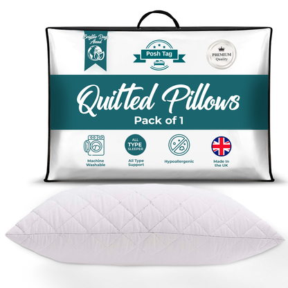 Posh Tag Quilted Pillows 48cm x 74cm Hotel Pillows Non Allergenic Soft Pillows For Sleeping, Hypoallergenic, Back and Down Support Alternative, Bed Pillows Hollow Fiber Filled Pillows