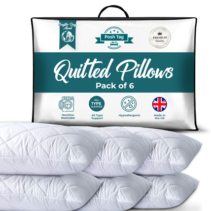 Posh Tag Quilted Pillows 48cm x 74cm Hotel Pillows Non Allergenic Soft Pillows For Sleeping, Hypoallergenic, Back and Down Support Alternative, Bed Pillows Hollow Fiber Filled Pillows